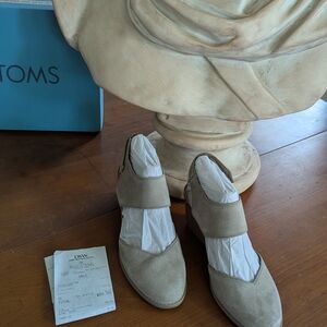 TOMS Women's Taupe Suede Mary Jane Wedge Pumps